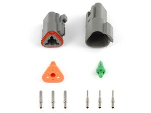 Plug and Pins Only - Matching Set of Deutsch DT-3 Connectors (DT06-3S + DT04-3P) - (13 Amp)