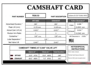 GSC P-D 282/282 Billet S3 Camshaft Subaru STI 2008-2022