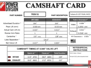 GSC Billet S1 Camshaft set P-D 266/264 Billet Subaru STi 2008-2021