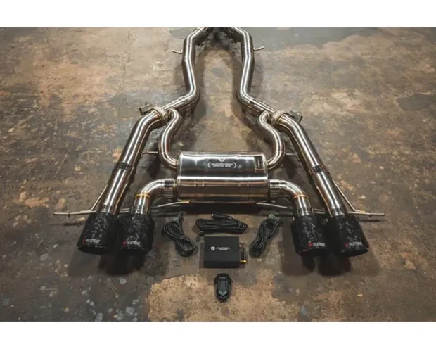 Valvetronic Designs Brushed Stainless Steel Valved Sport Exhaust System AxleBack w/ Forged Carbon TIps BMW M3 | M4 G8X 2020-2024